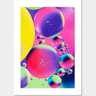 Colorful close up of oil drops in water Posters and Art